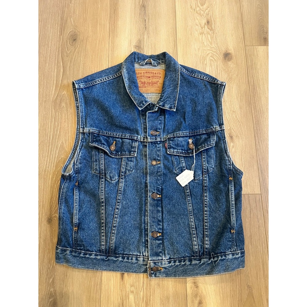 Vintage Levi's 70595 4891 Denim Trucker Vest Large Made USA Red Tab 90s